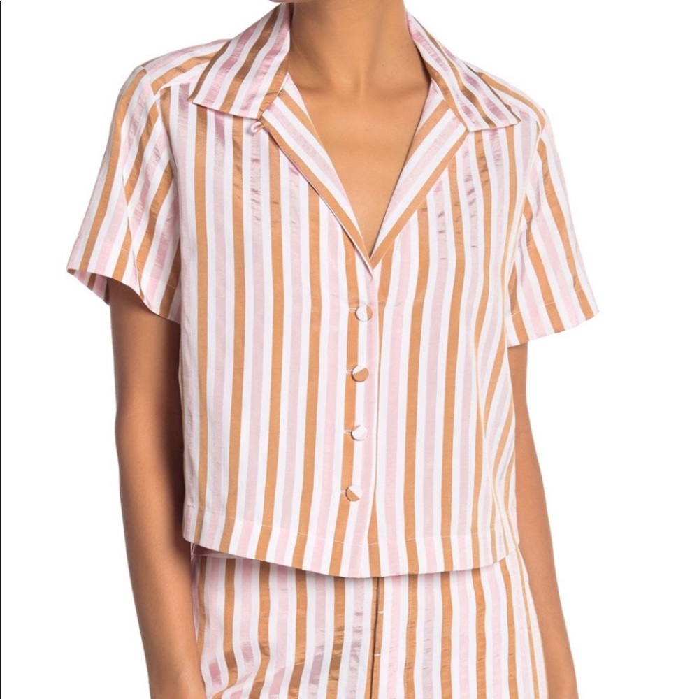 FRAME Copper Mini Striped Button Down Crop Top